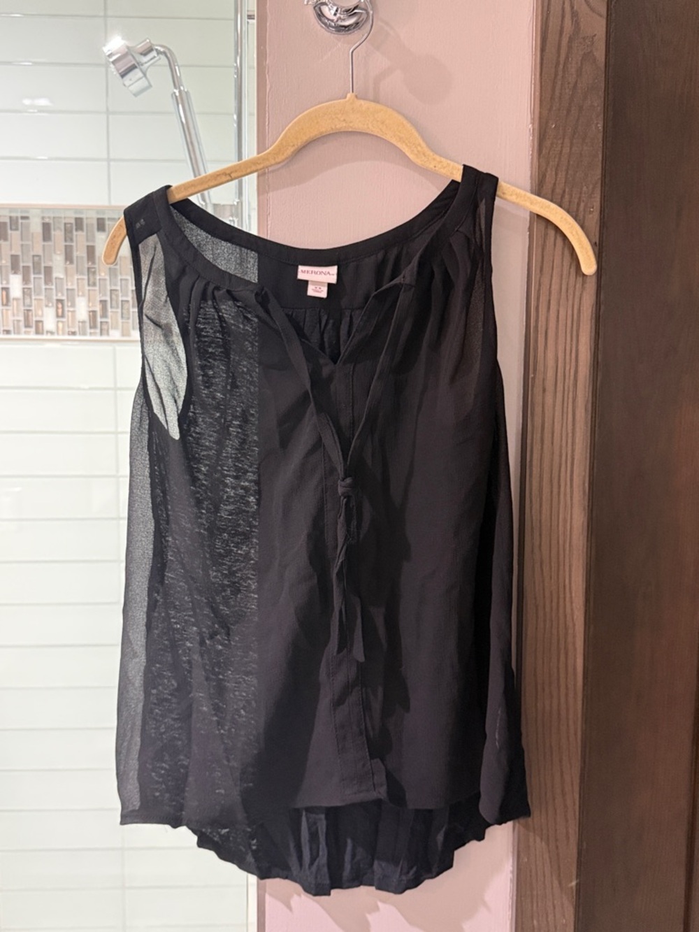 Merona Black Sheer Tie-Front Sleeveless Top